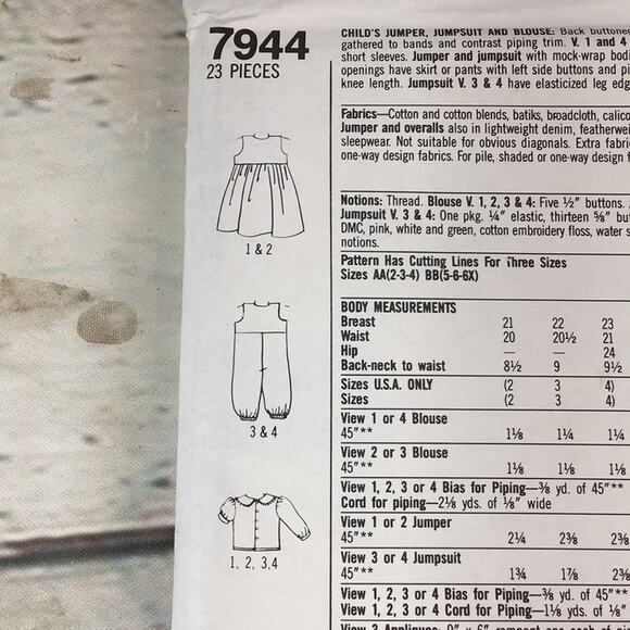 Vintage Simplicity 7944 Sewing Pattern Smock Dress Jumper Blouse Sz AA 2-4 - Picture 8 of 11